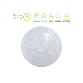 Tapa plana Vaso clear | Ácido  Poliláctico PLA | 12- 20 oz | Compostable