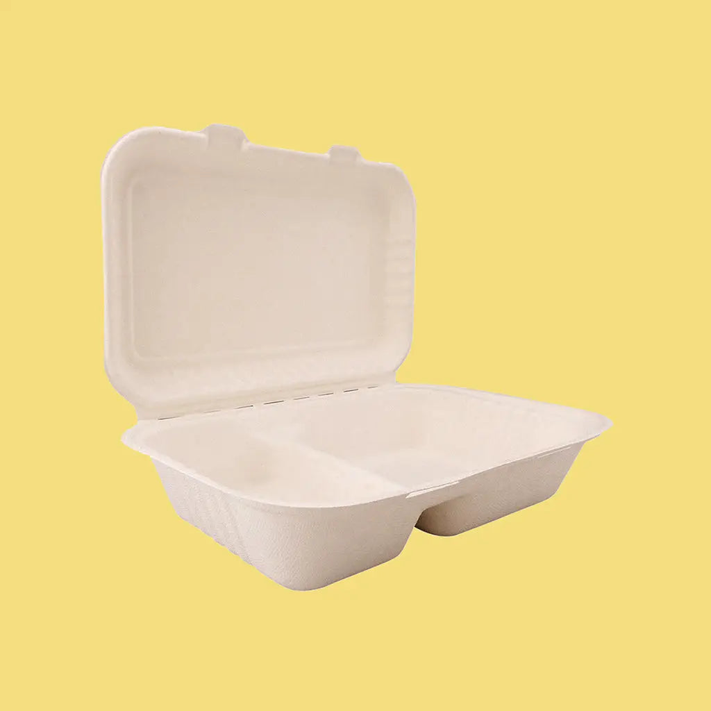Recipientes de alimentos rectangulares compostables con bisagras de 9 x 6 x  3 pulgadas, contenedores desechables de alta calidad, de un solo